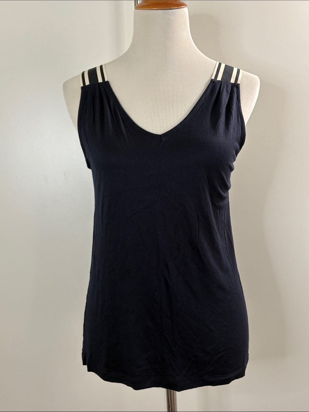 Banana Republic Navy Jersey Tank with White Stripe Double Ribbon Straps S